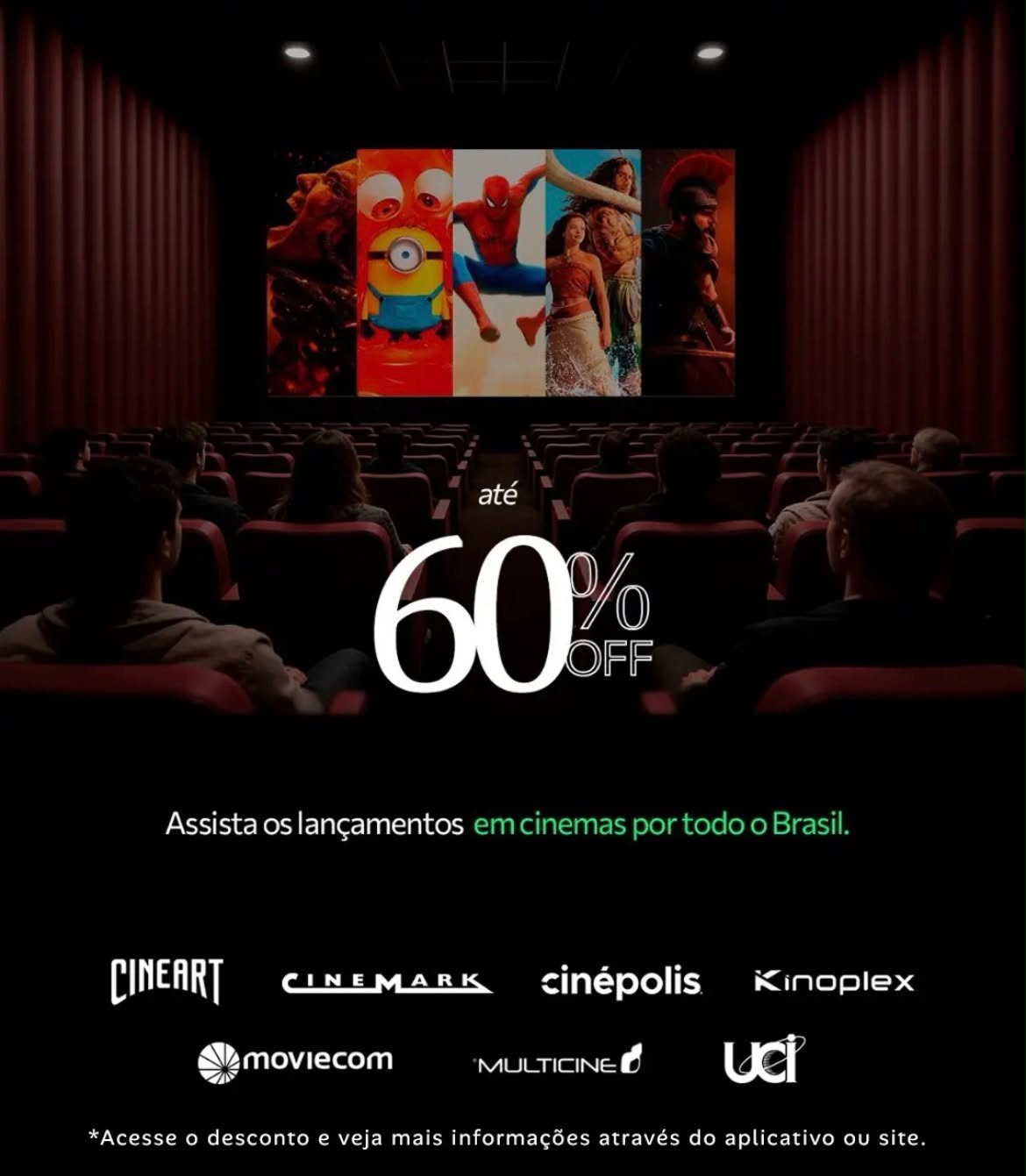 Sala de cinema com benefício de até 60% de desconto